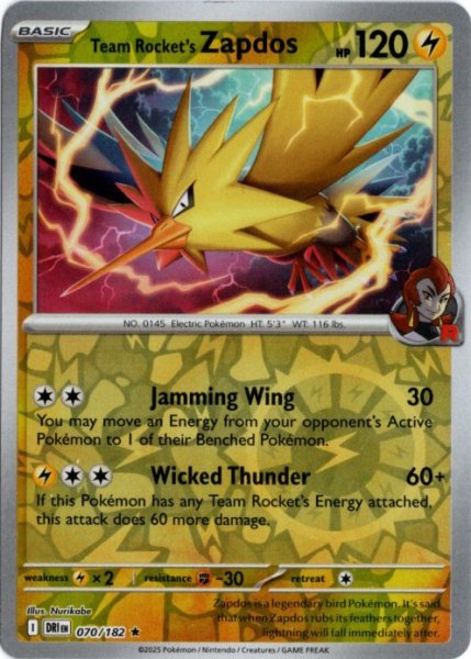 画像1: ロケット団のサンダー　海外版 英語版　リバホロ　Team Rocket's Zapdos - 070/182 - (1)